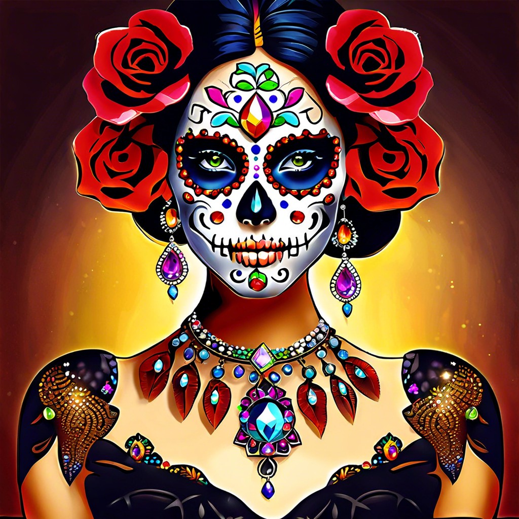 ornate sugar skull with jewels