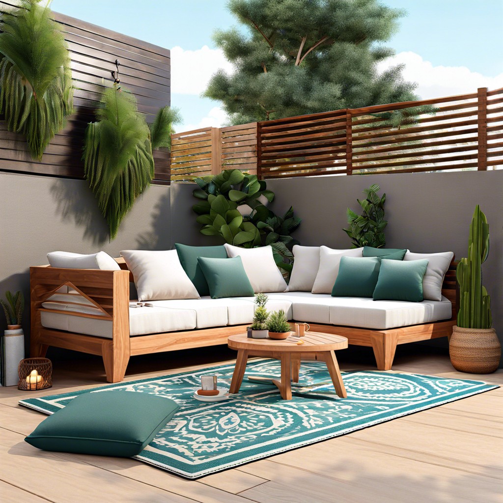 outdoor rug and cushion couch