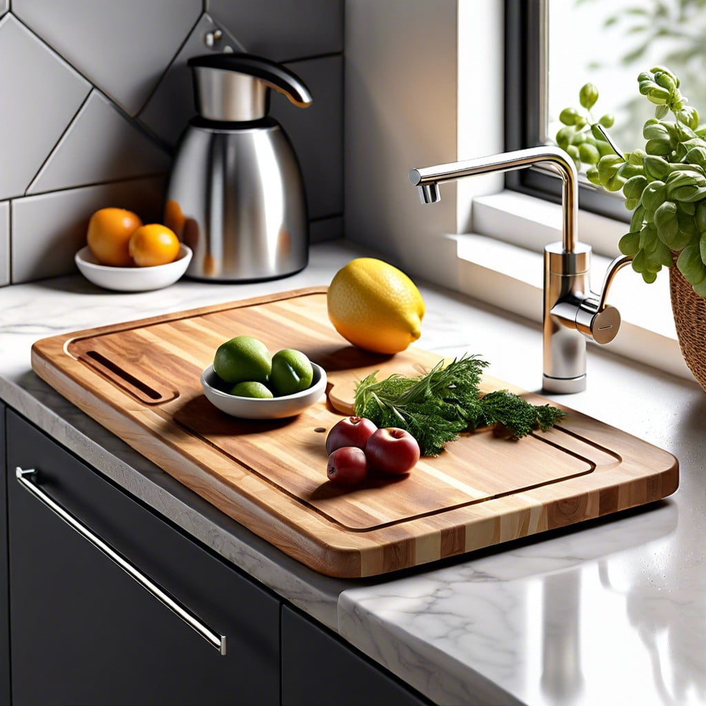 over the sink cutting board with built in colander