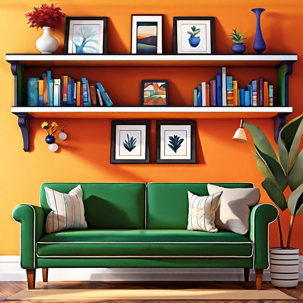 painted backdrop paint the wall behind the shelves in a bold color for a dramatic effect
