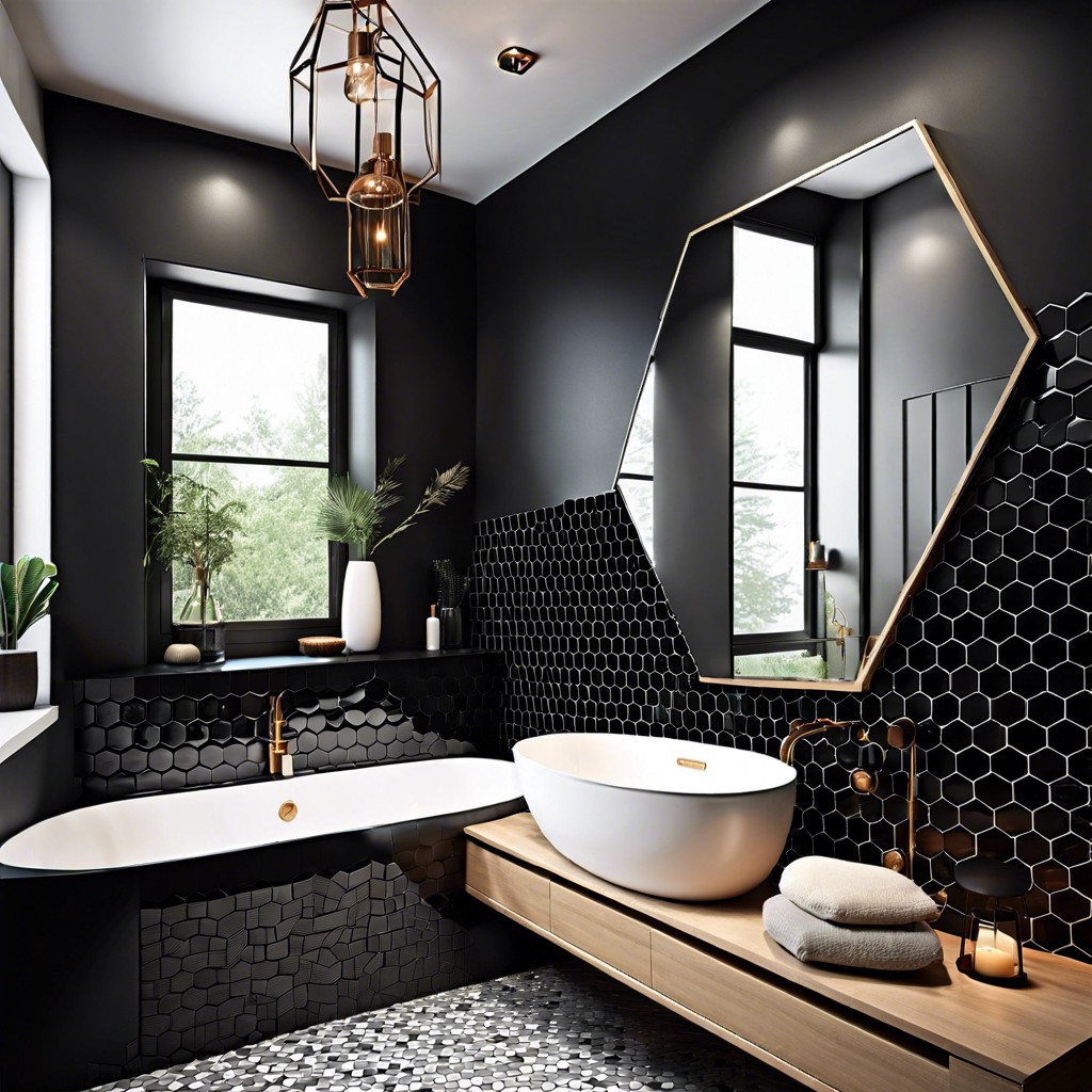 pair black hex tiles with a bright bold wall color for pop