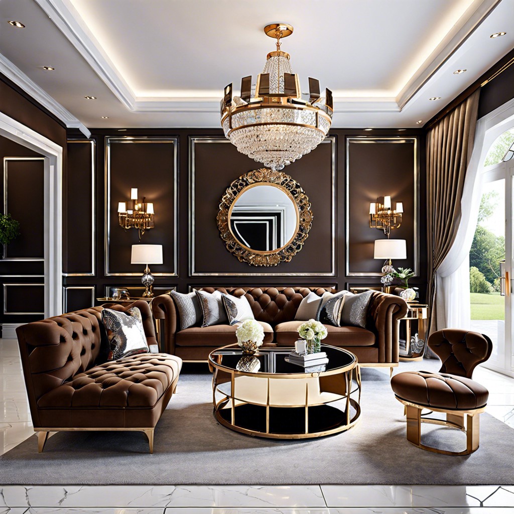 pair the sofa with mirrored furniture for a touch of glamour