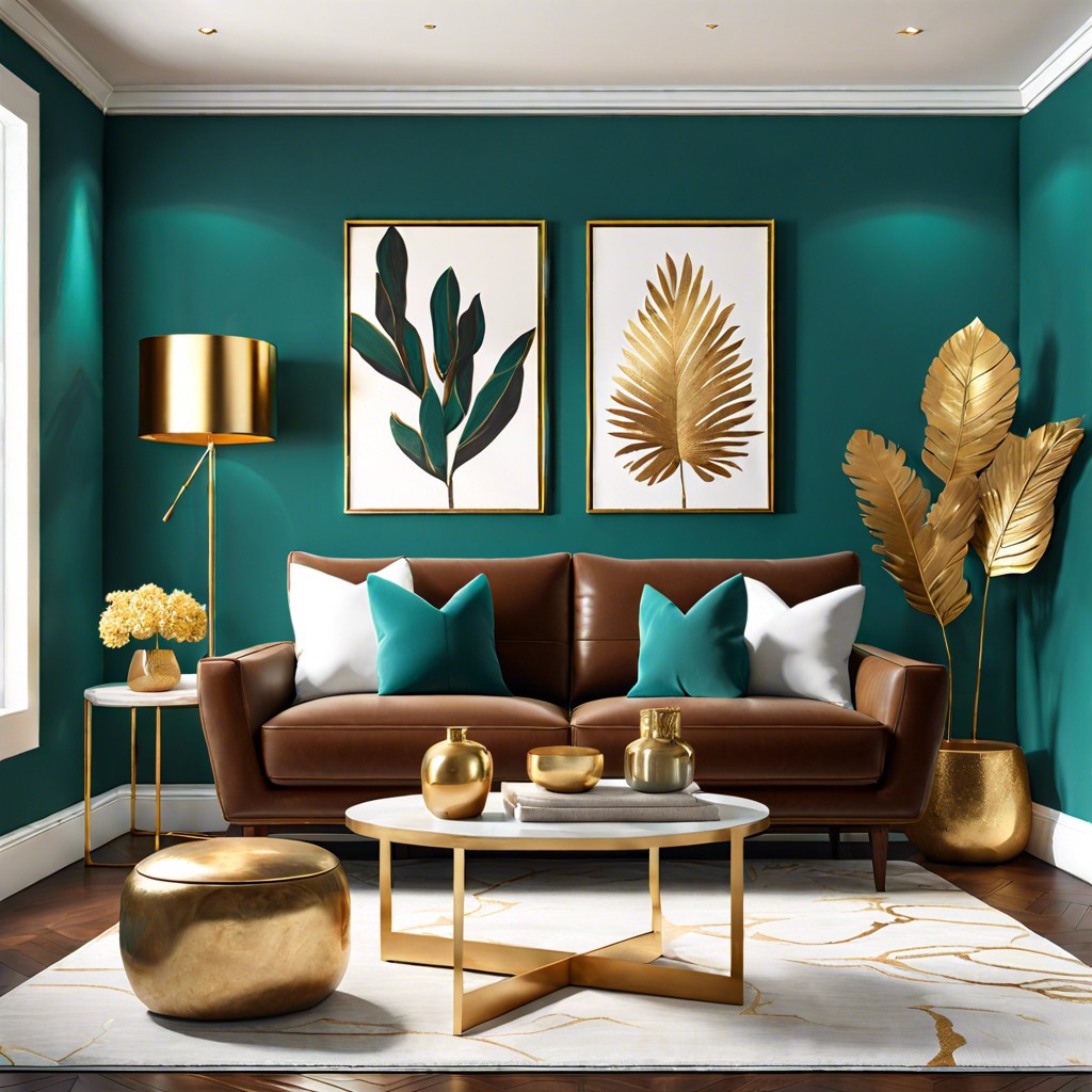 pair with bold teal walls and gold accents