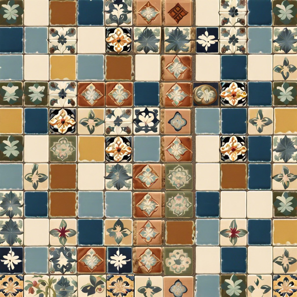 patchwork of vintage style patterned tiles