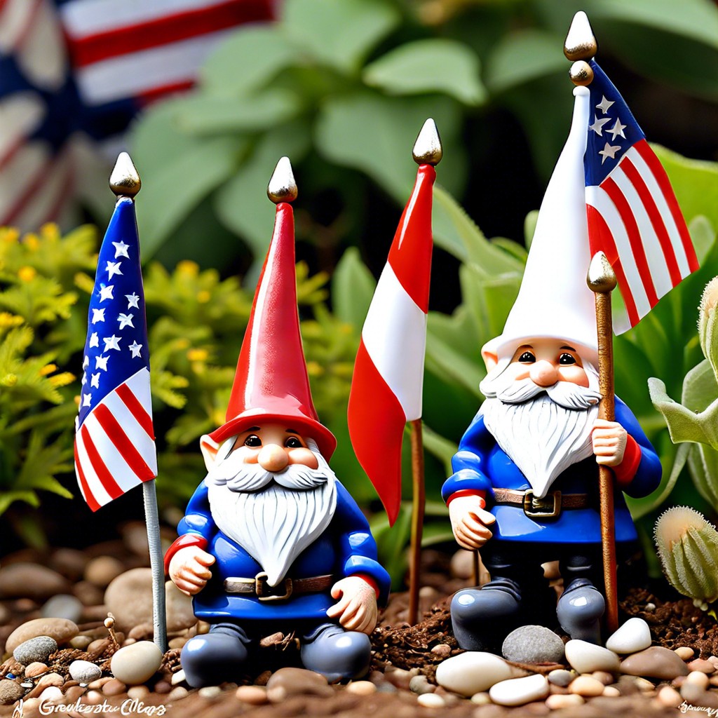 patriotic gnome garden with miniature flags