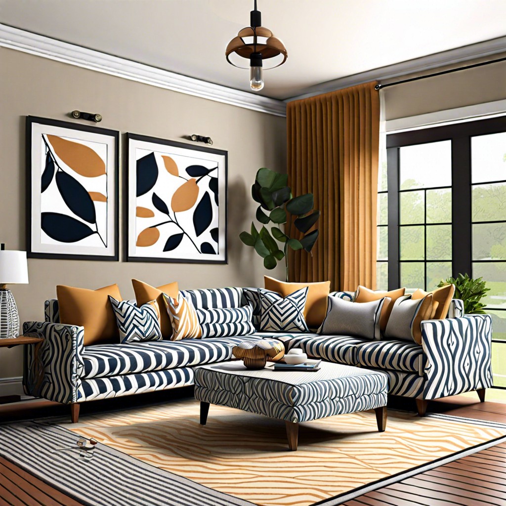 patterned sectional with matching curtains