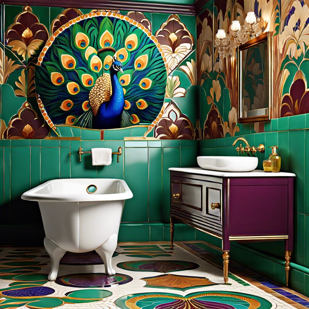 peacock tile motifs in jewel tones