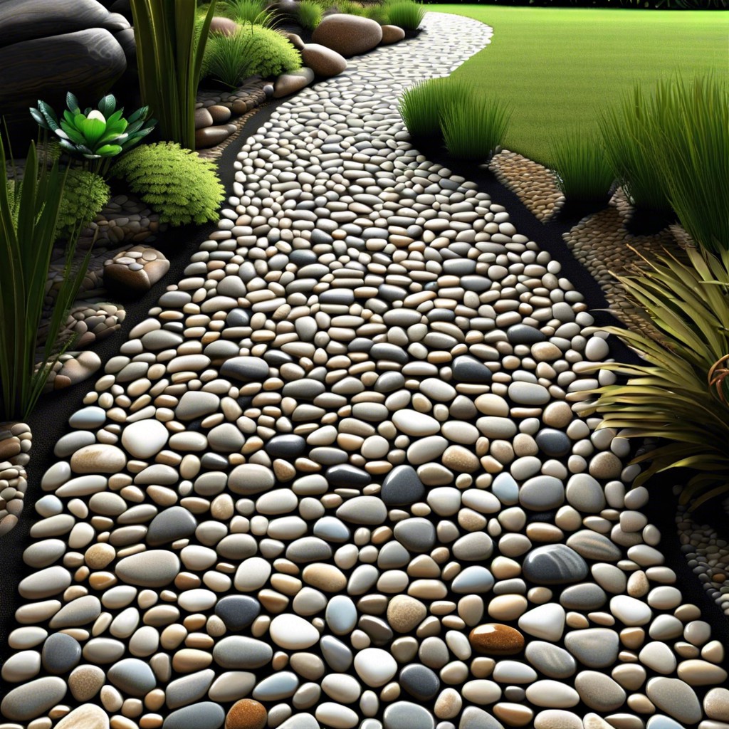 pebble mosaic creating a riverbed effect