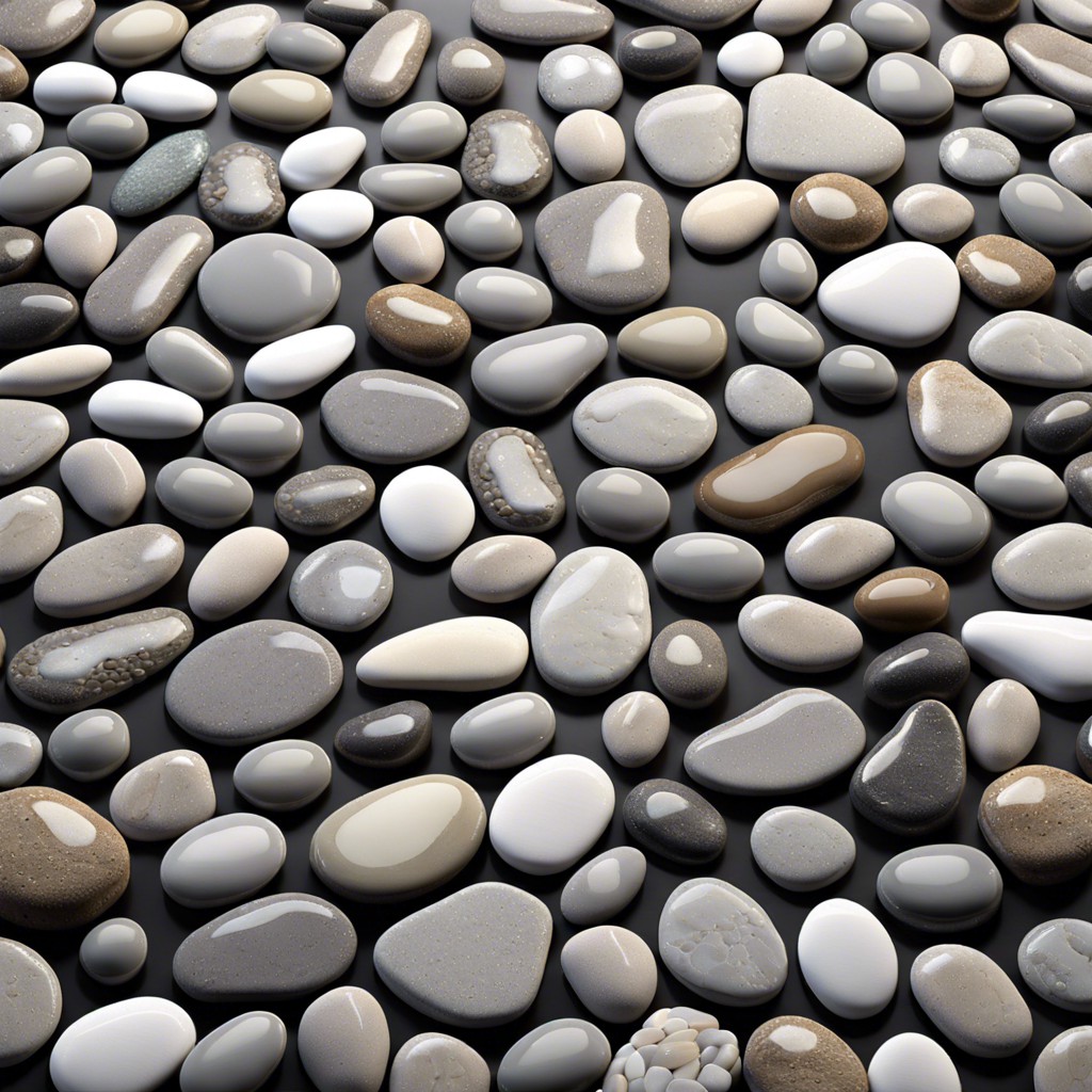 pebble tiles in different shades of grey for texture