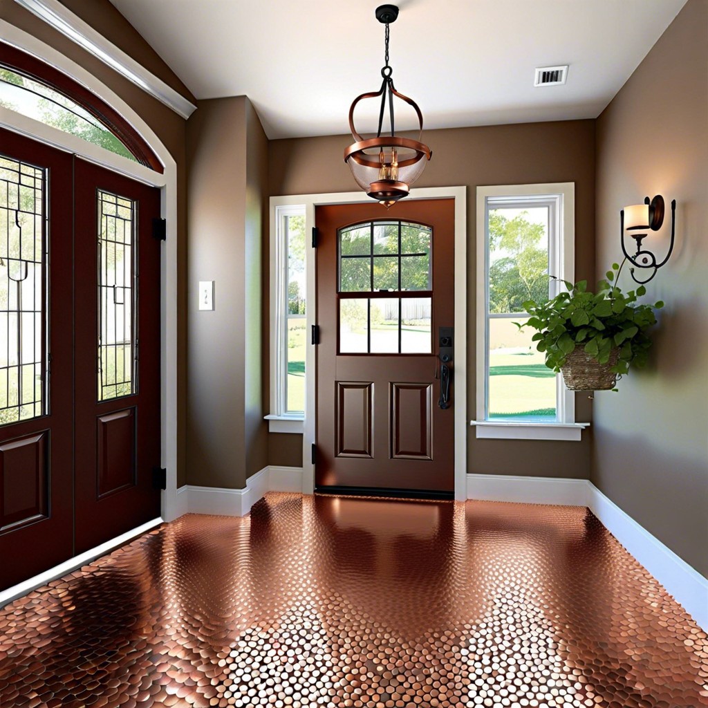 penny tiles in copper finish