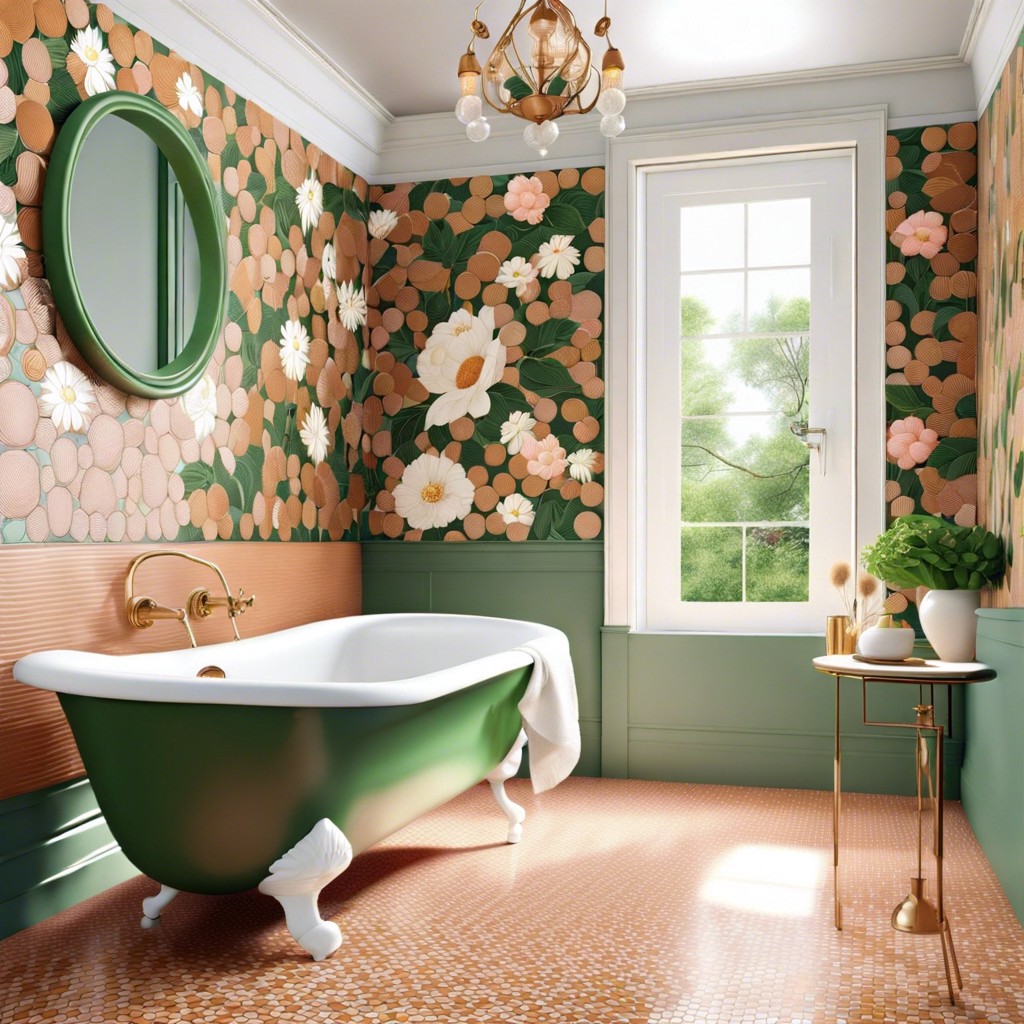 penny tiles with a floral motif for a soft romantic theme