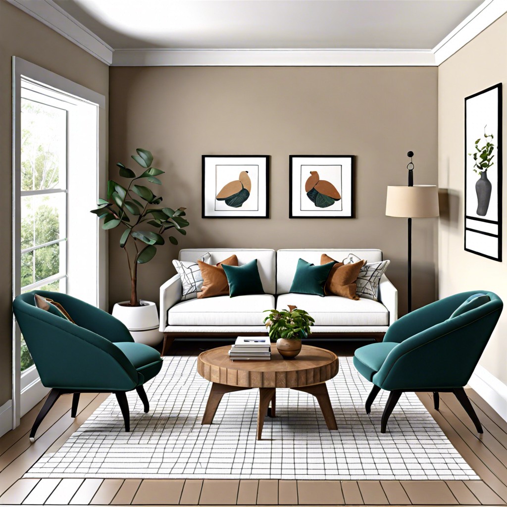 petite perimeter sofa and chairs hugging the walls for a spacious feel