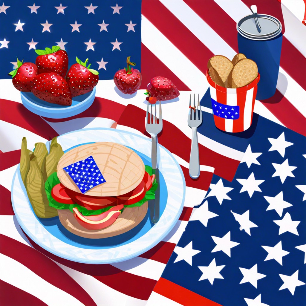 picnic scene with red white and blue decorations