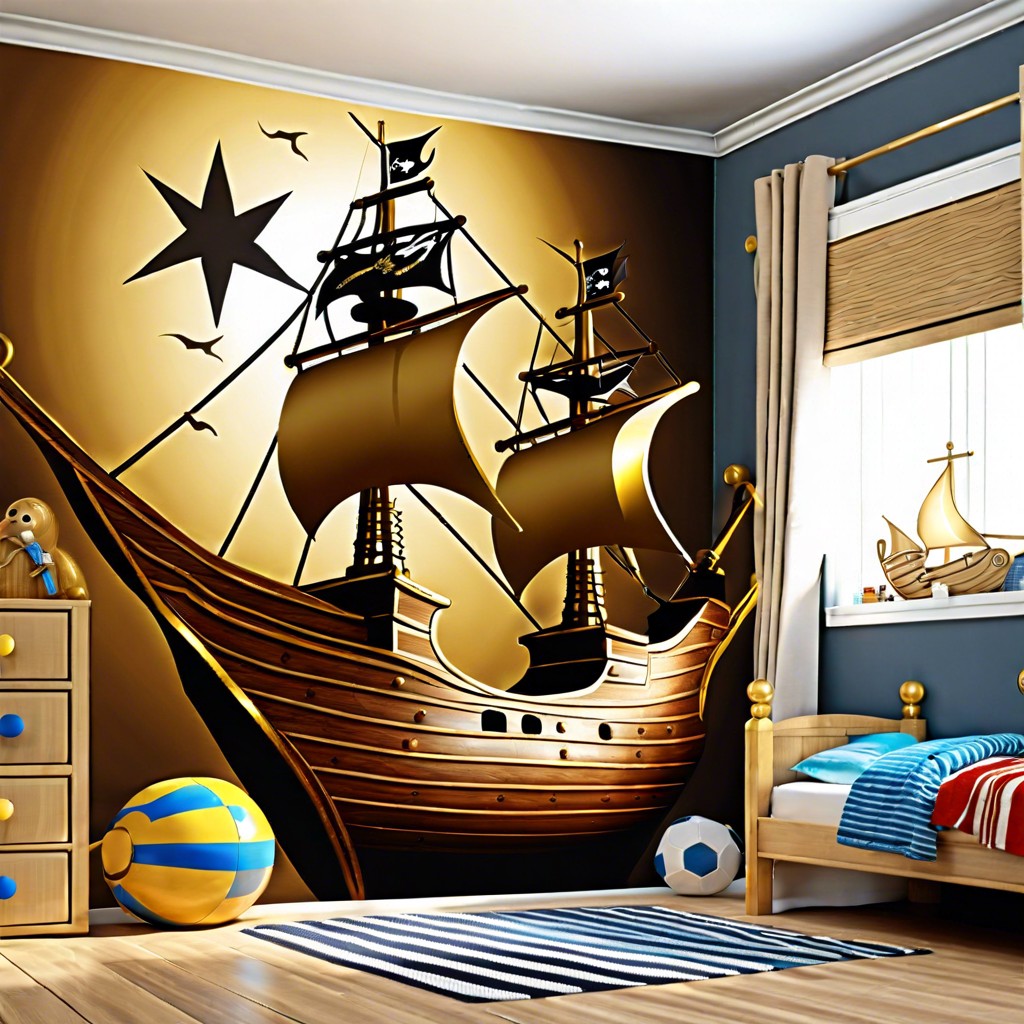 pirate ship adventure with wooden and gold tones