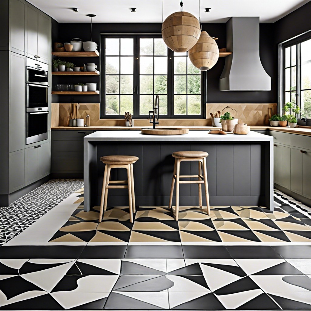 polished concrete tiles with geometric stencils