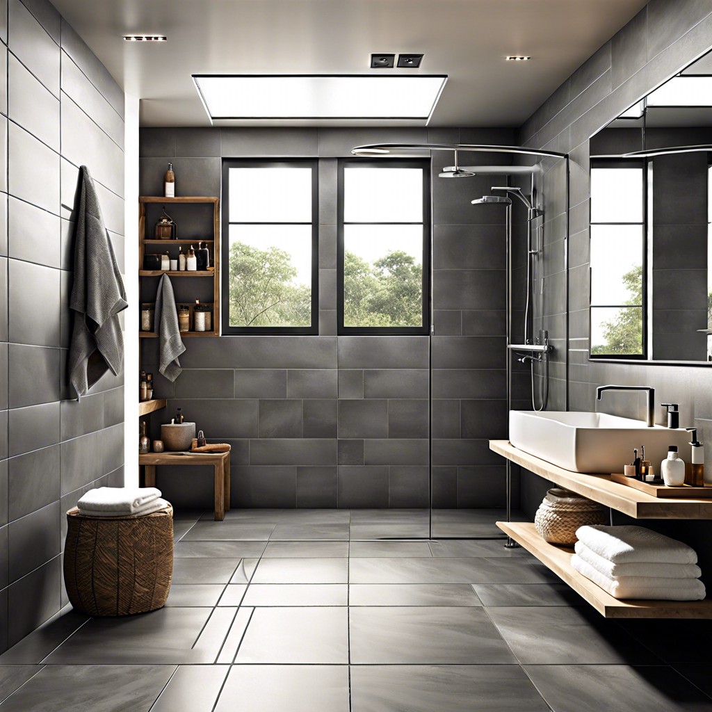 porcelain tiles with metallic grey finish