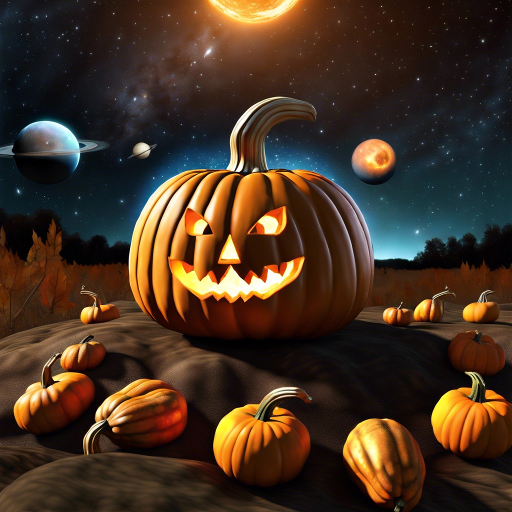 pumpkin planetarium paint celestial bodies and space phenomena around the pumpkin