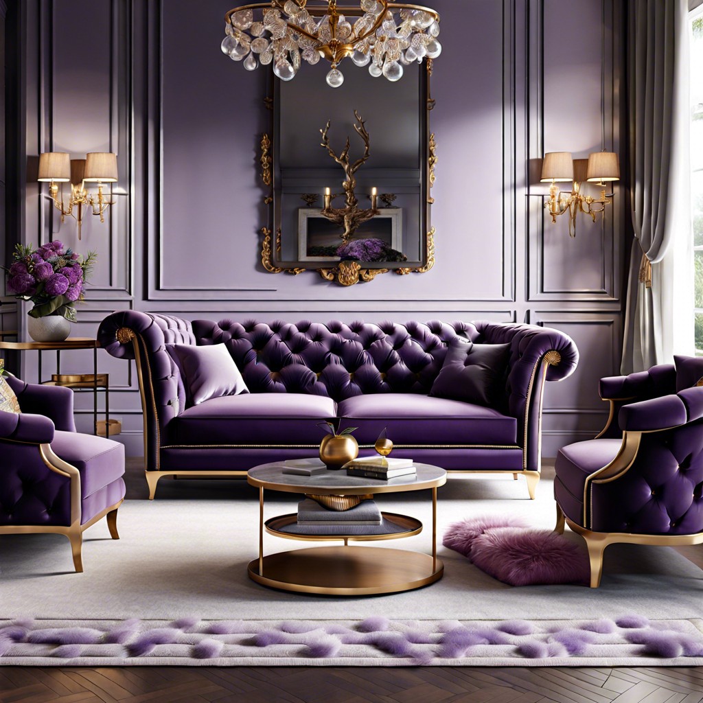 purple tufted loveseat