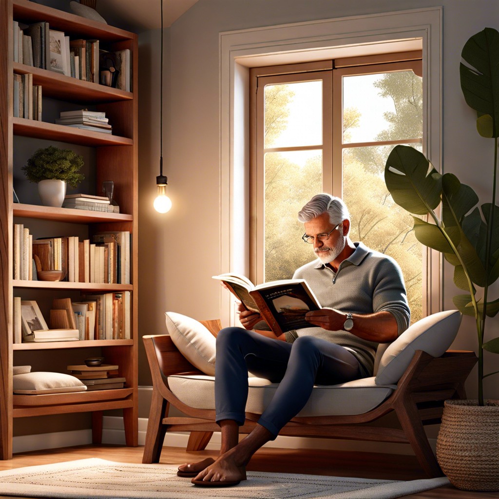 reading time peaceful scene of dad reading a book in a cozy nook