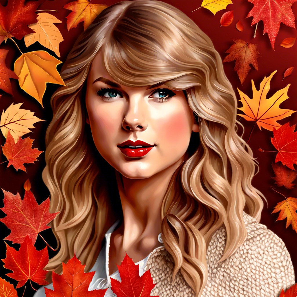 red album era portrait with cascading autumn leaves