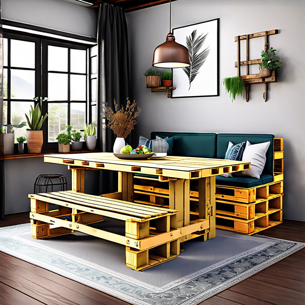 repurposed pallets table with cushion couch