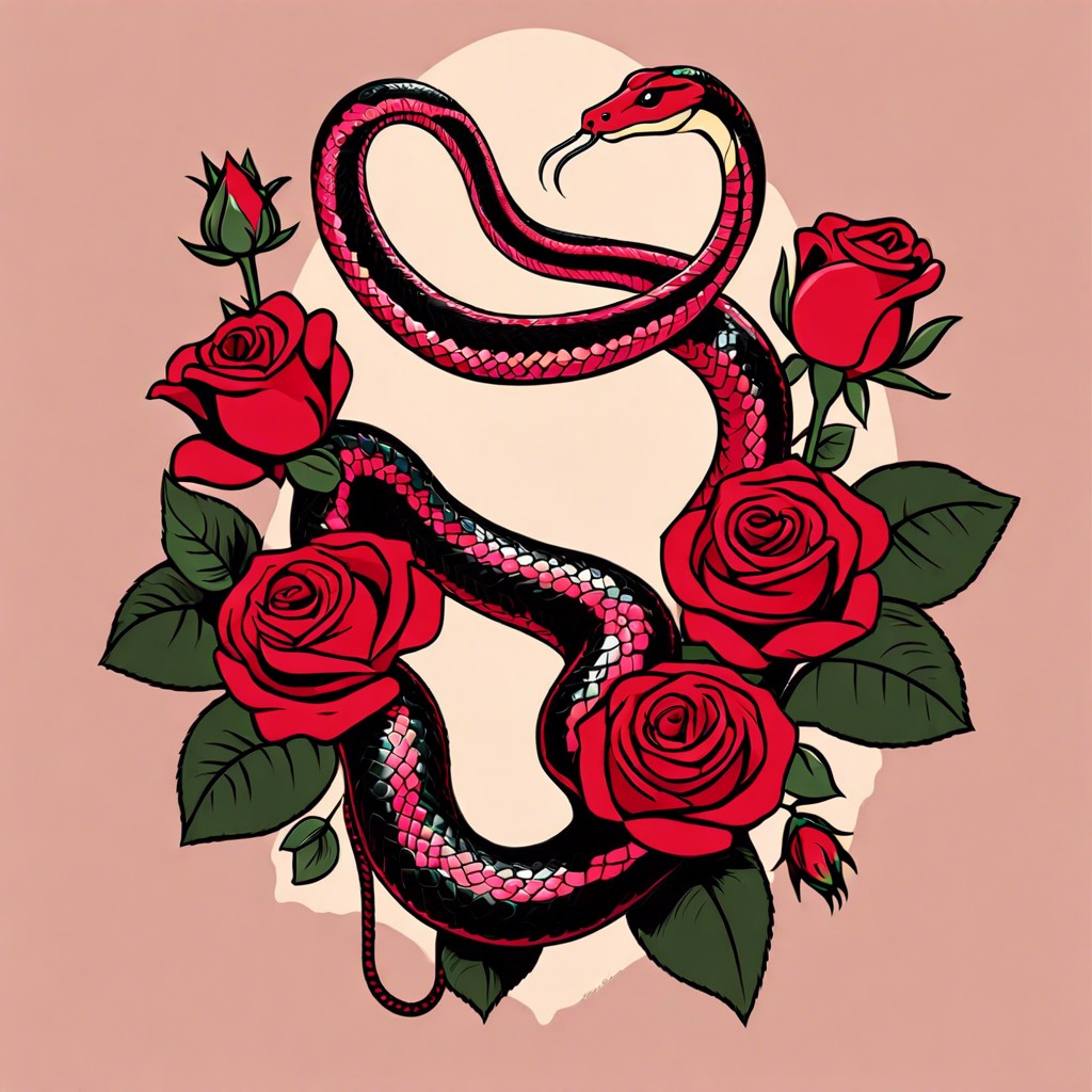 reputation era snake entwined with roses