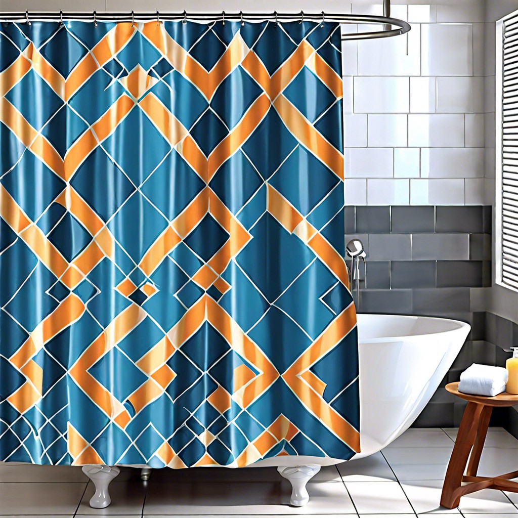 retro blue geometric shower curtain