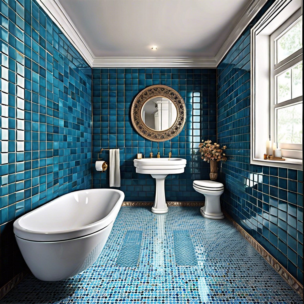 retro blue mosaic floor tiles