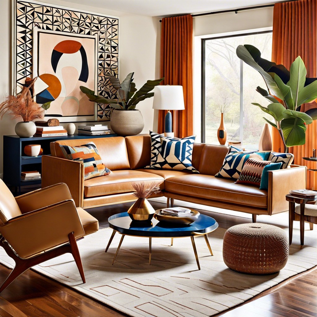 retro flair mix with mid century furniture and geometric patterns