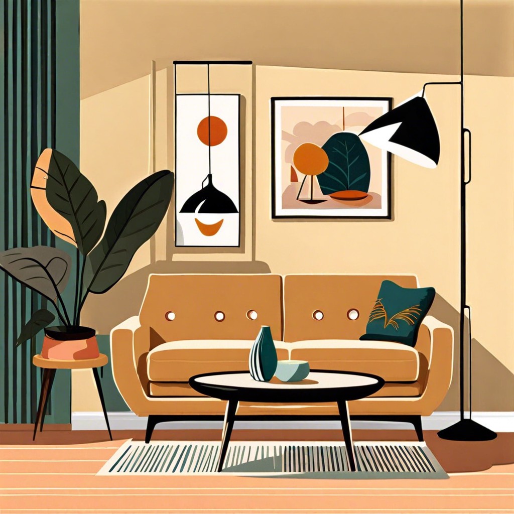 retro flair with mid century modern lamps and wall art