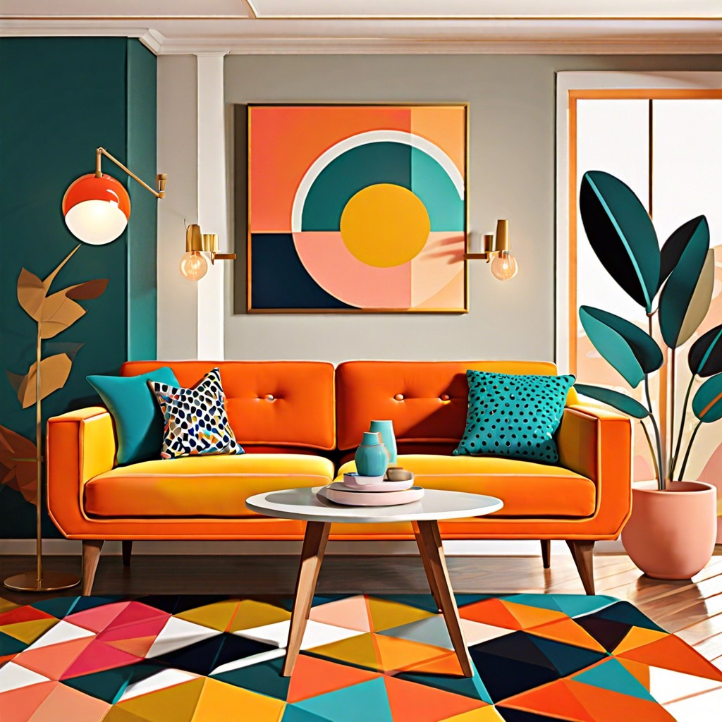 retro inspired corner with bright colors and geometric patterns