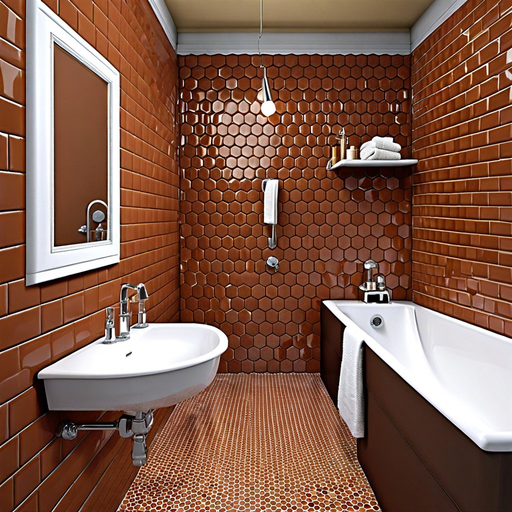 retro mod select hexagonal or penny brown tiles for a throwback to mid century modern styles