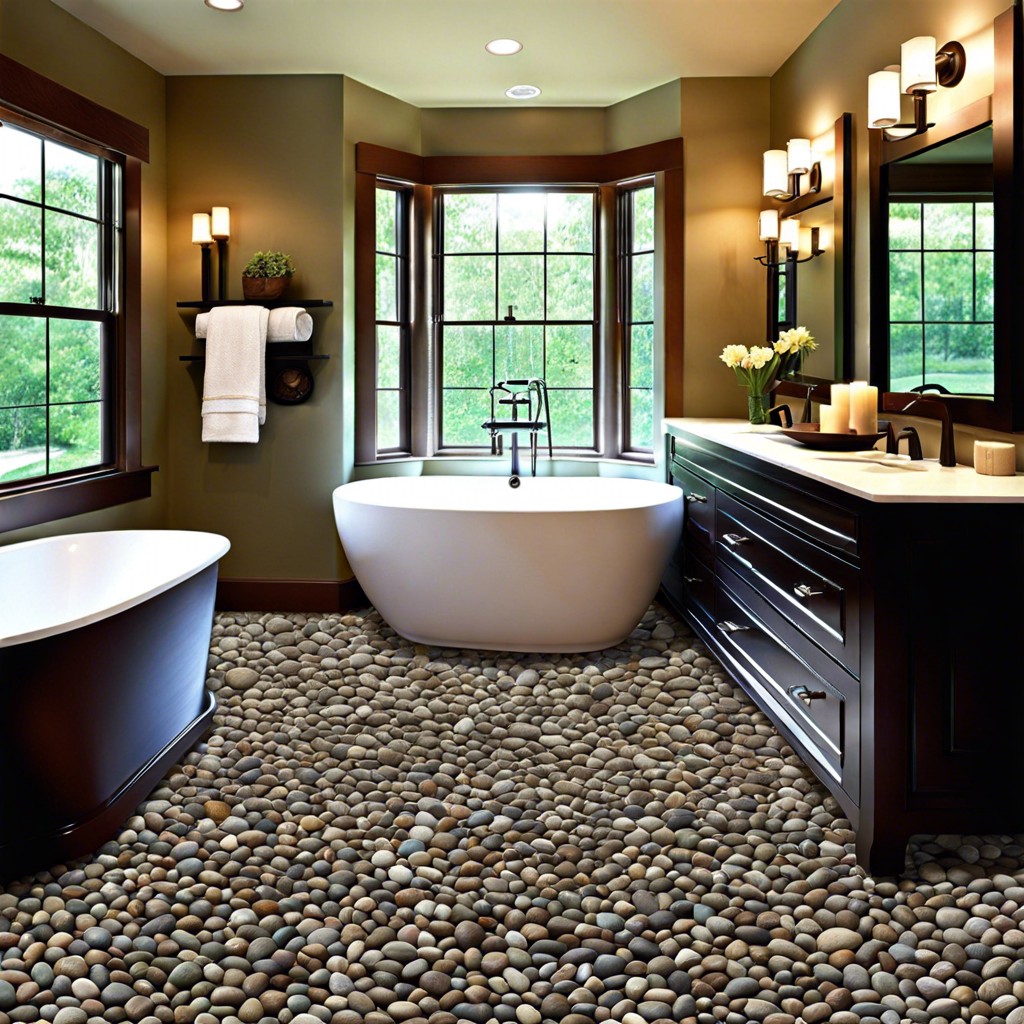 river rock flooring incorporate smooth river rock tiles for a natural spa like feel