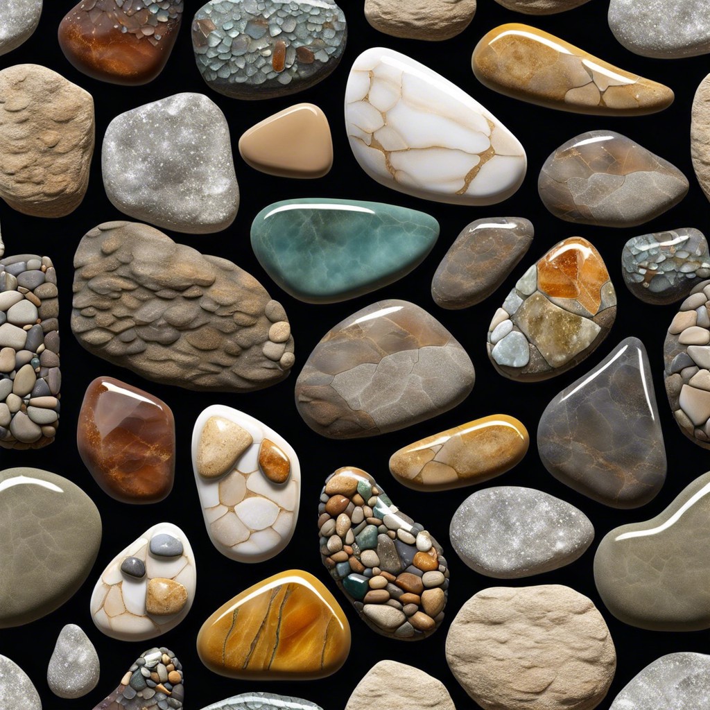 river rock tiles embedded in resin for a natural outdoor feel