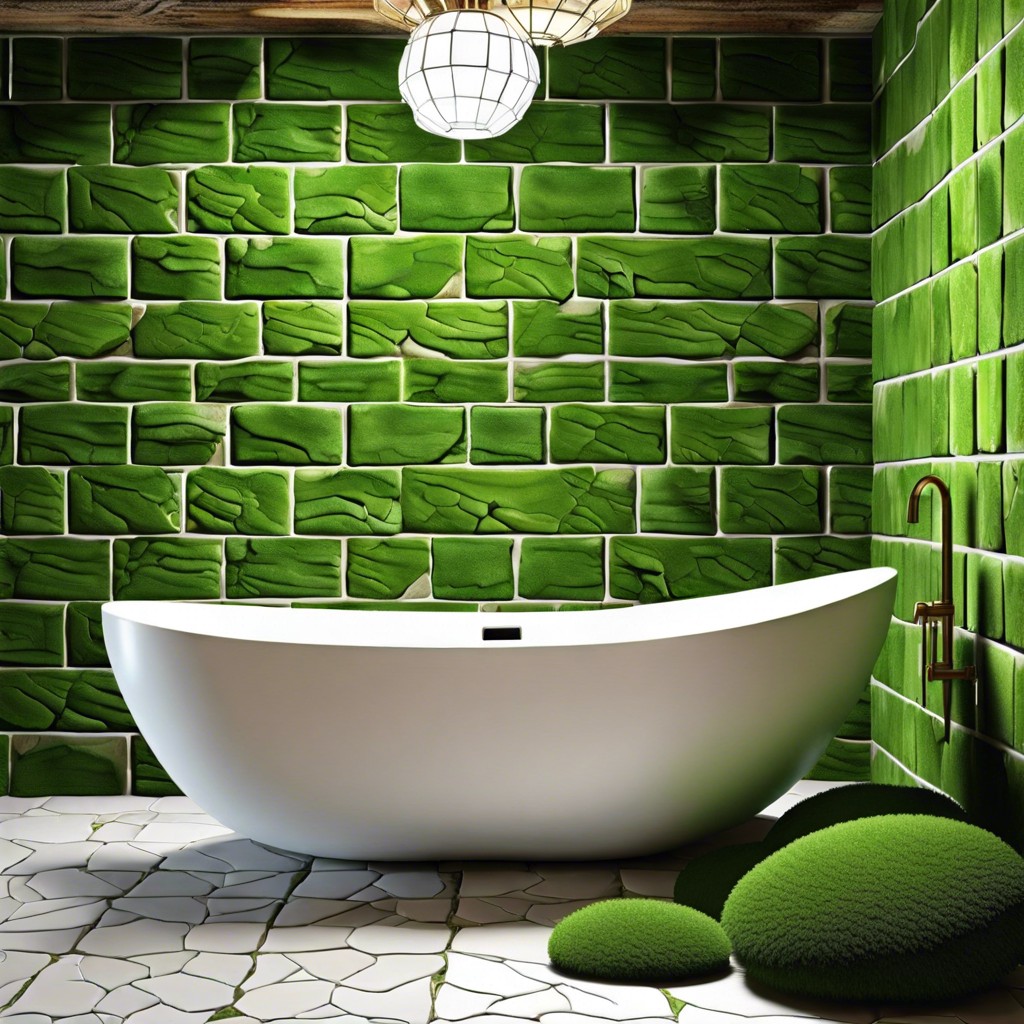 rustic stone tiles with moss green grouting