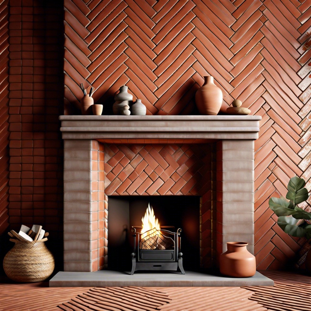 rustic terracotta herringbone layout