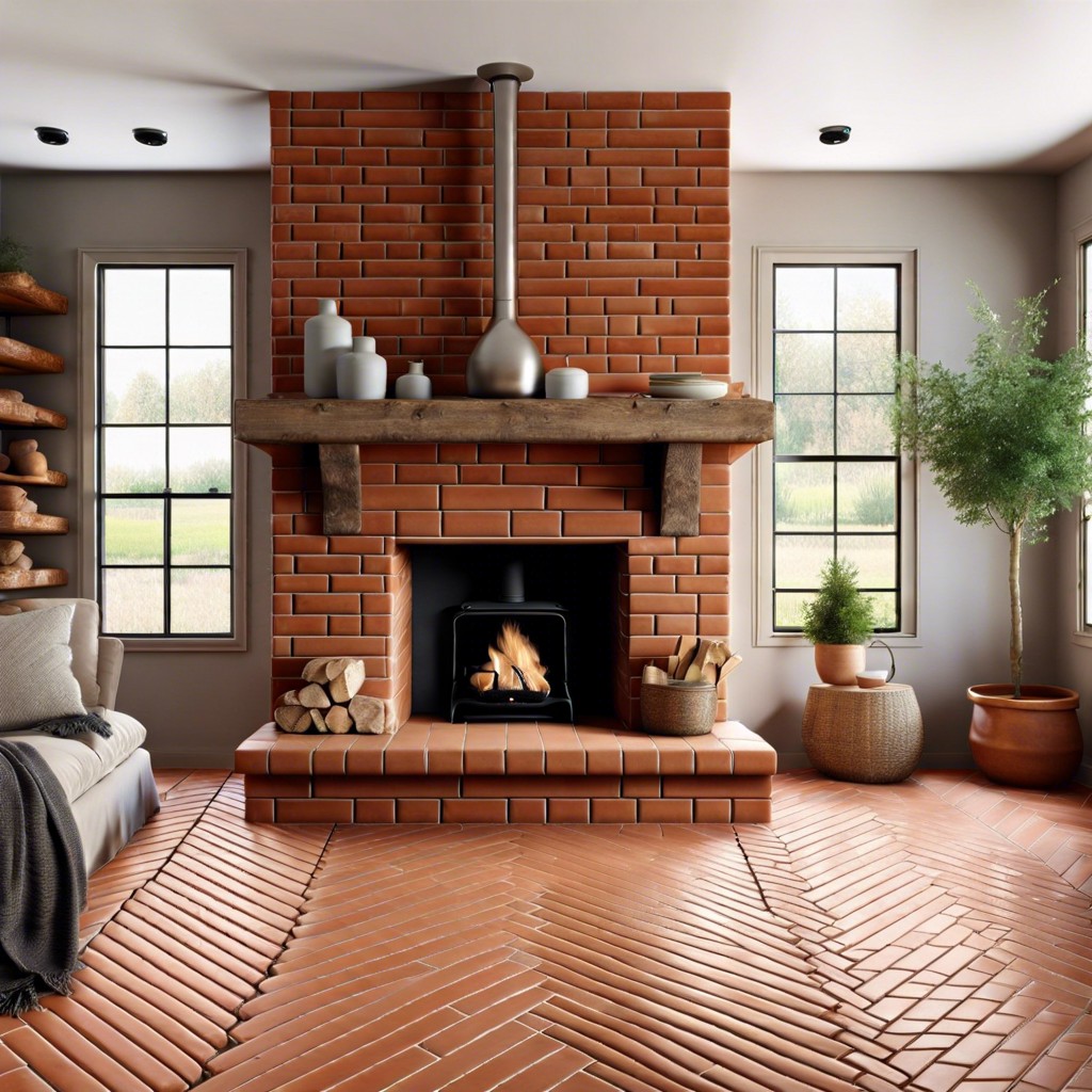 rustic terracotta tiles in a herringbone pattern