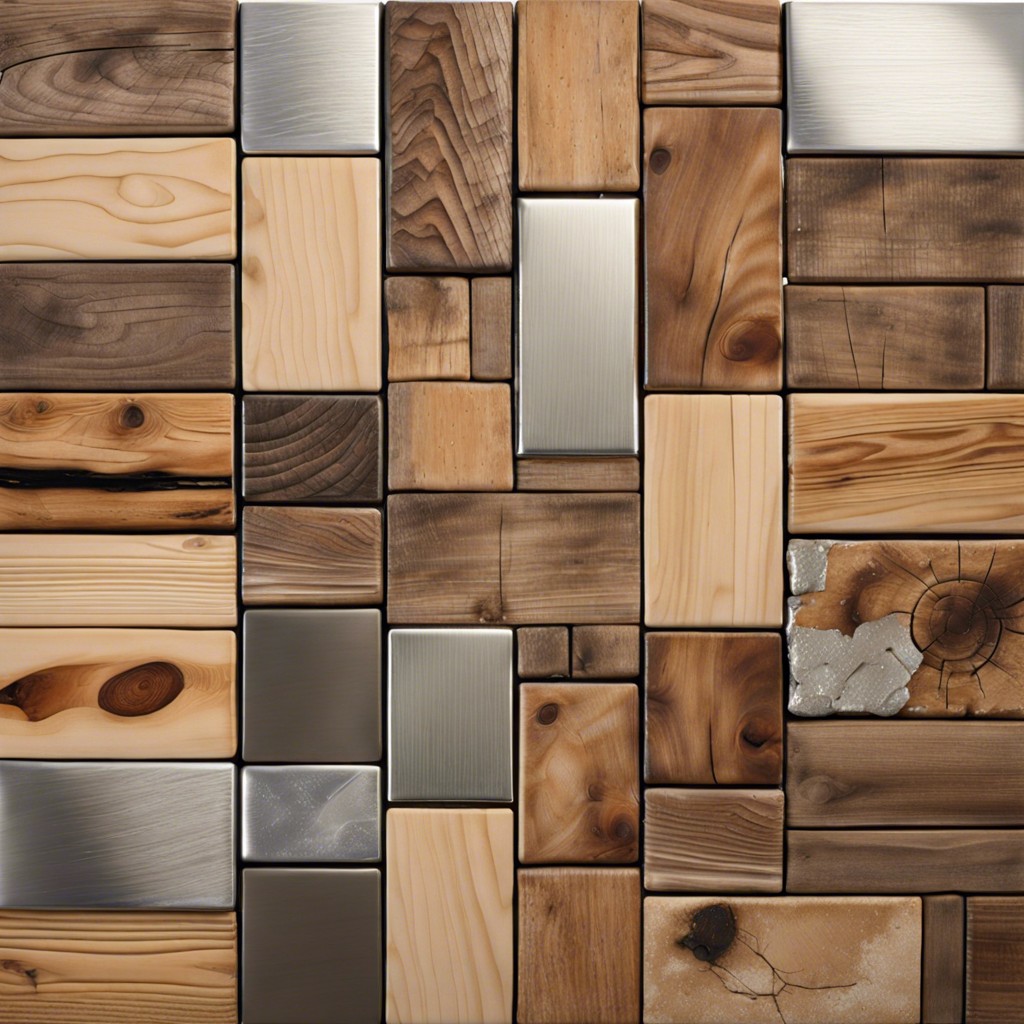 rustic wood with brushed aluminum strips