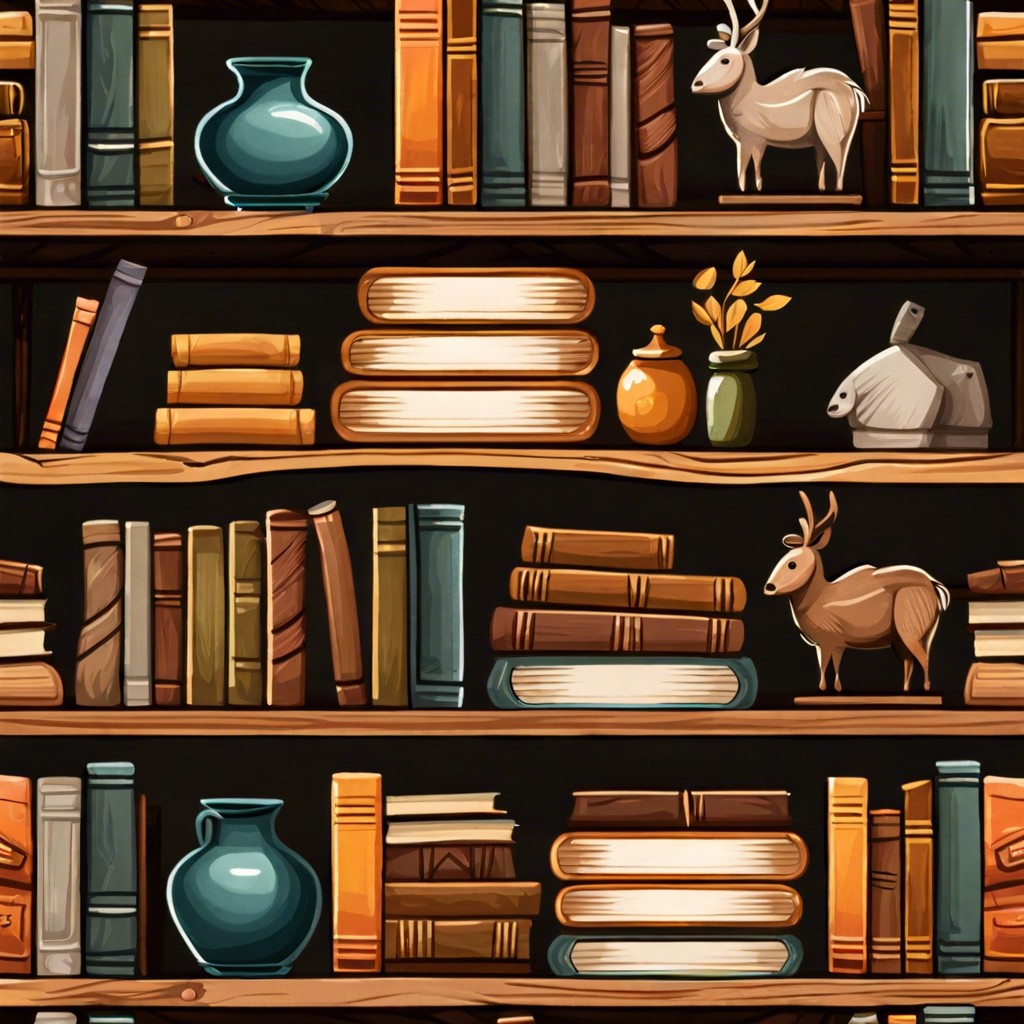 rustic wooden bookshelves