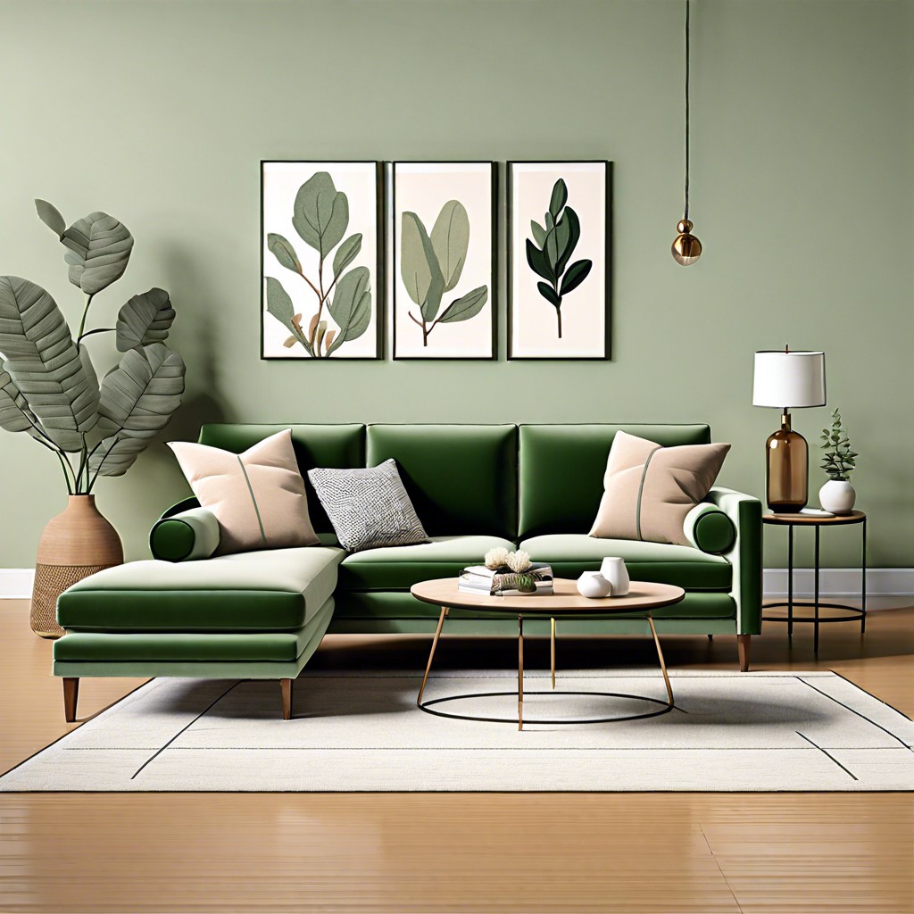 sage green couch with chaise lounge