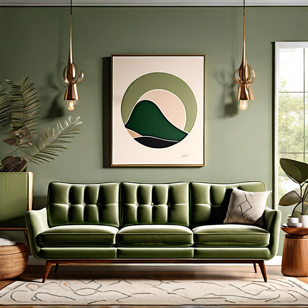 sage green mid century modern sofa