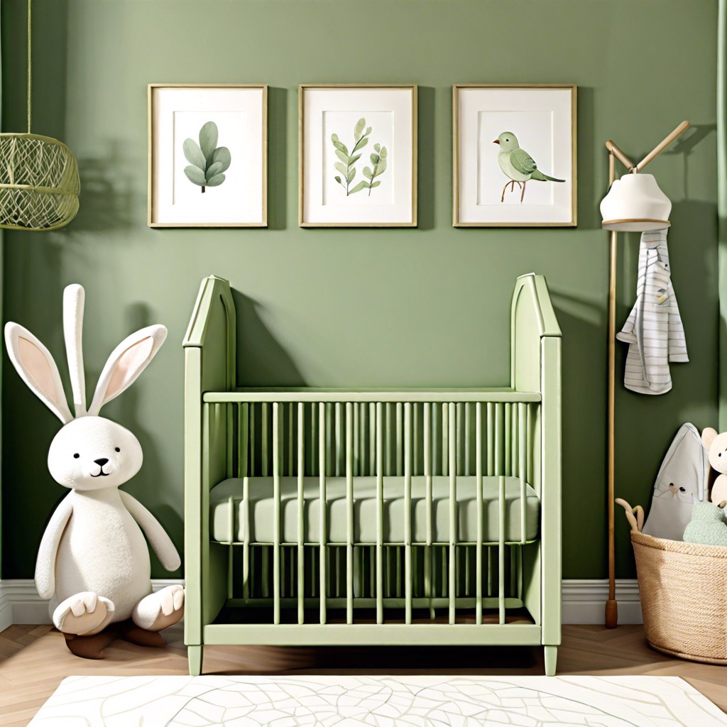 sage green nursery crib