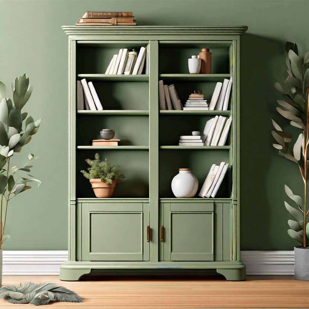 sage green painted bookcase
