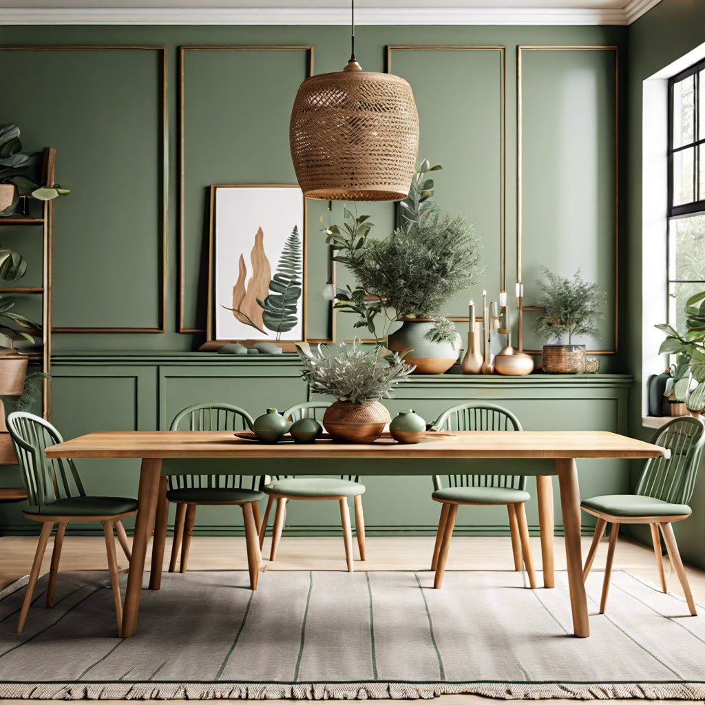 sage green wooden dining table