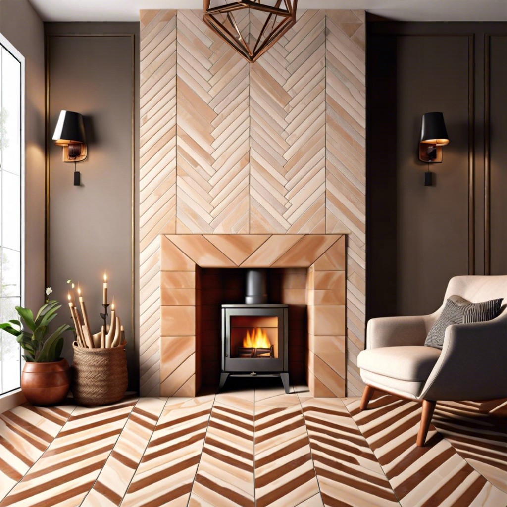 sandstone tiles in a chevron pattern