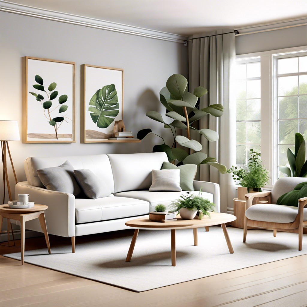 scandinavian chic blend the sofa with light woods soft grays and touches of greenery for a cozy nordic feel
