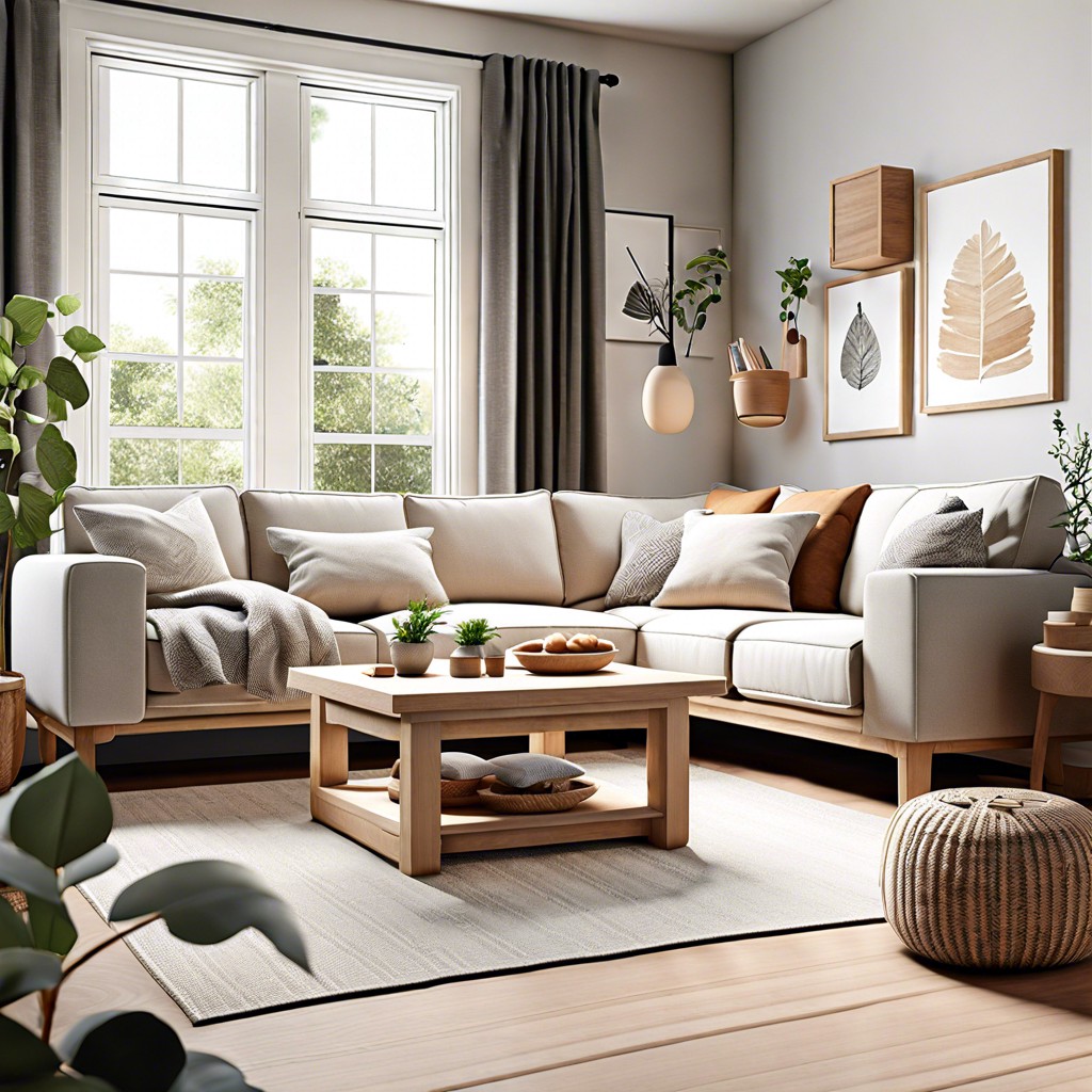 scandinavian style with neutral tones and natural wood accents
