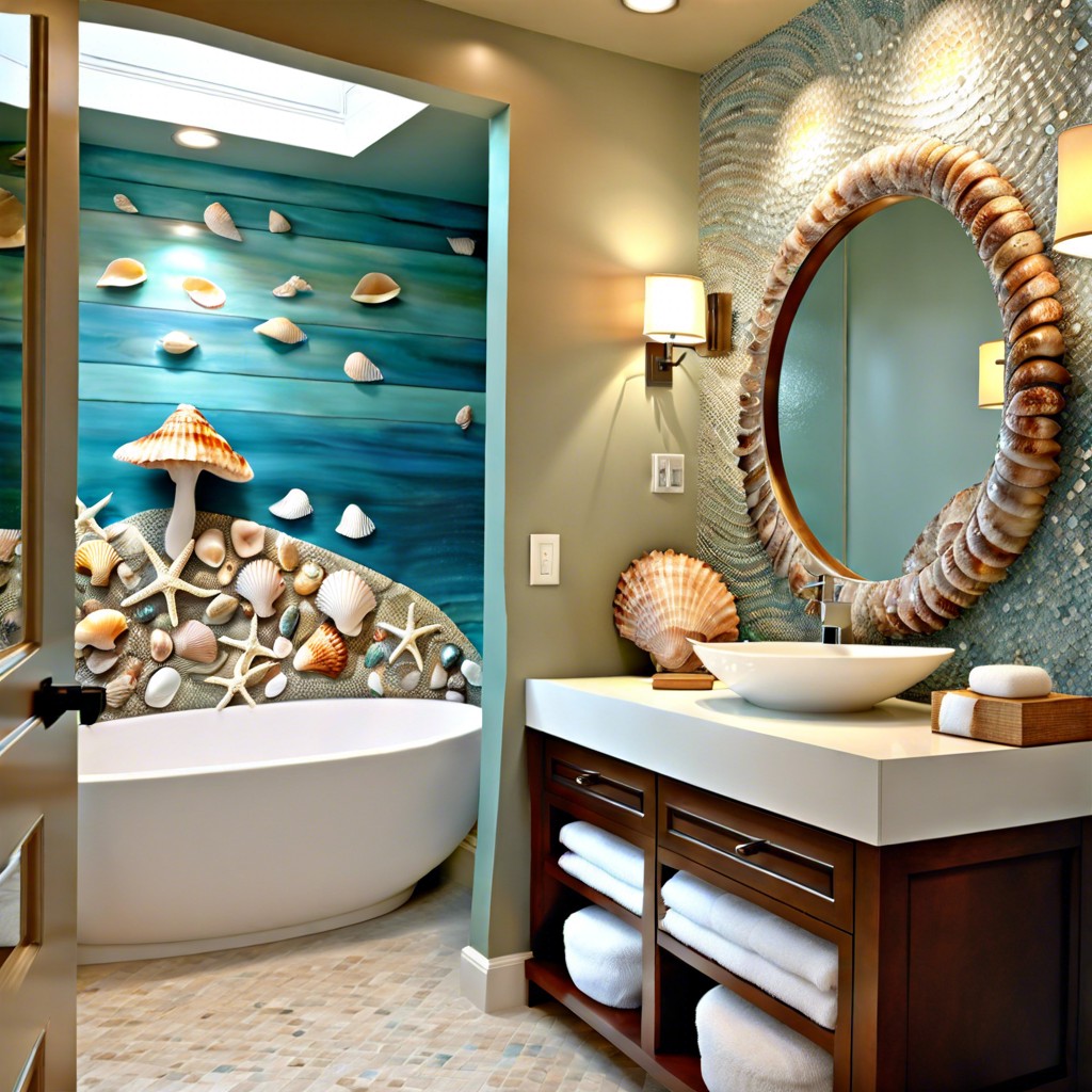 seashell mosaic accent wall