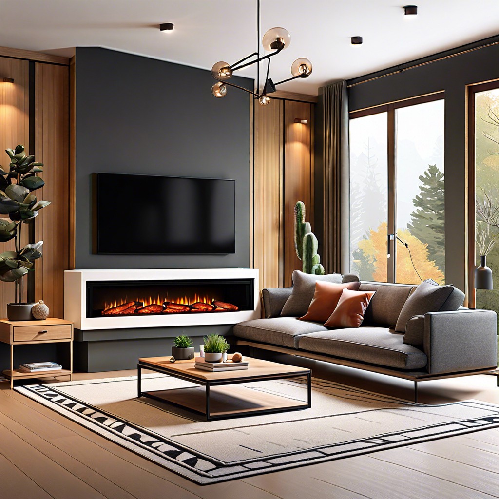 sectional facing a wall mounted electric fireplace
