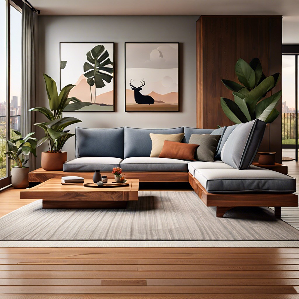 sectional on a wooden platform